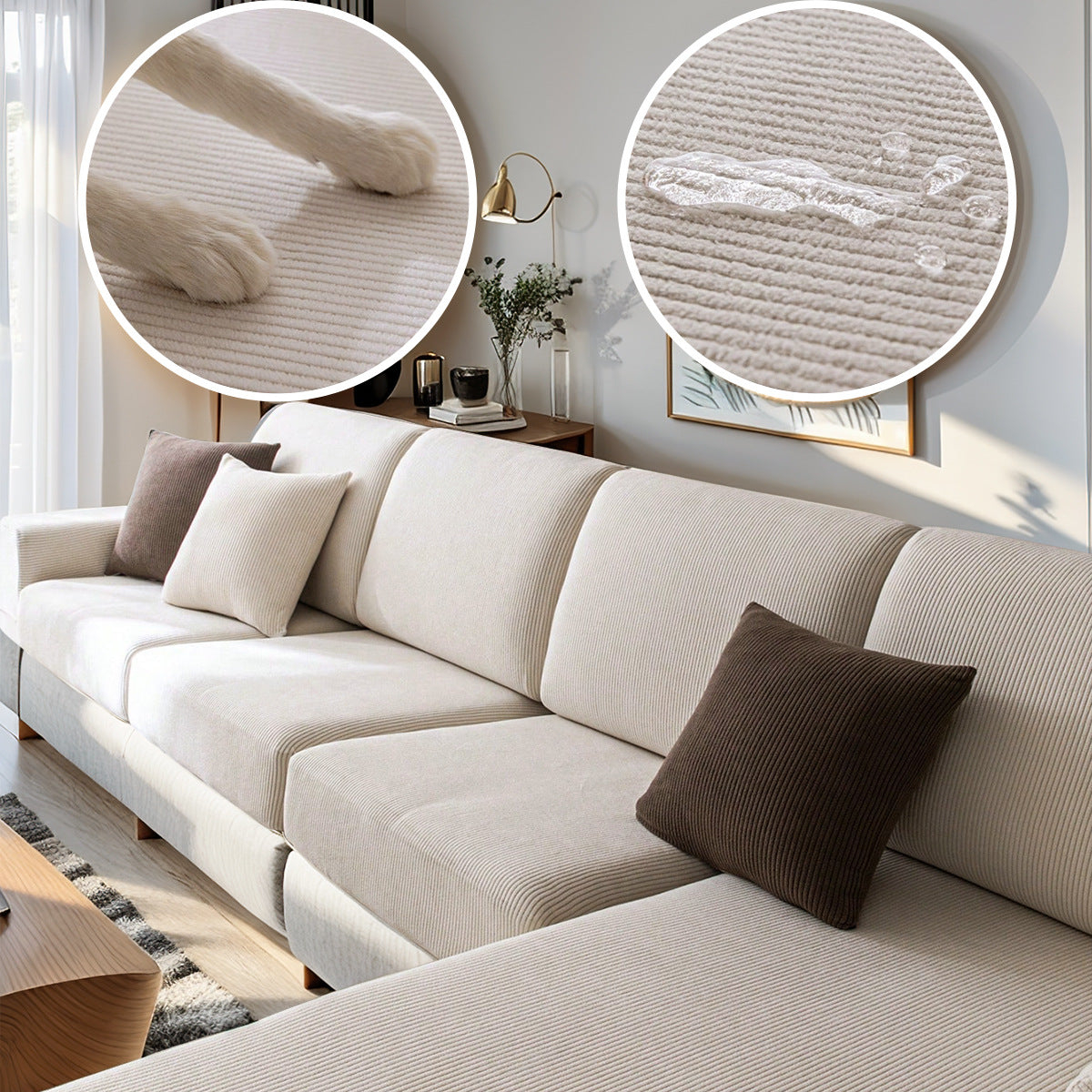 Sectional Sofa Seat Cover Waterproof Velvet Élodie Beige-One Person