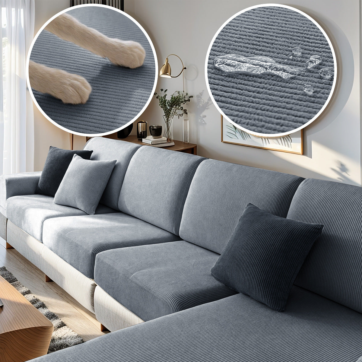 Sectional Sofa Seat Cover Waterproof Velvet Élodie Gray-One Person