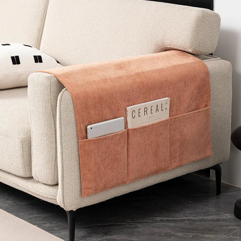 Sofa Armrest Cover Chenille Pocketed LUNETTE 04 Orange-60X110CM