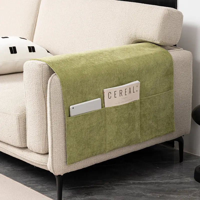 Sofa Armrest Cover Chenille Pocketed LUNETTE 12 Fruit Green-80X110CM