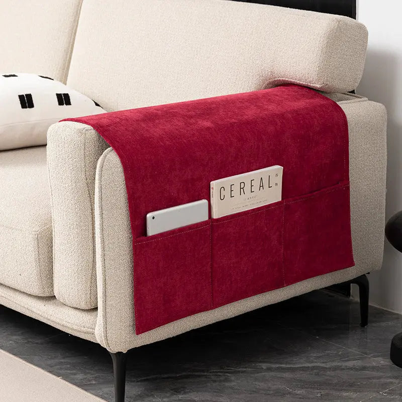 Sofa Armrest Cover Chenille Pocketed LUNETTE 15 Red-50X110CM