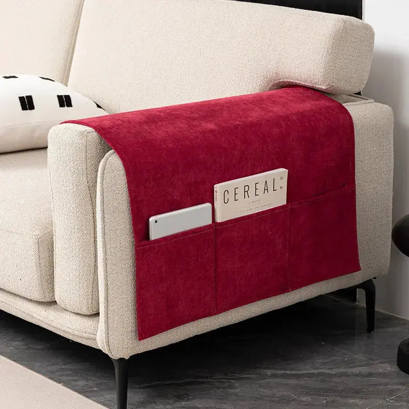 Sofa Armrest Cover Chenille Pocketed LUNETTE 15 Red-80X110CM