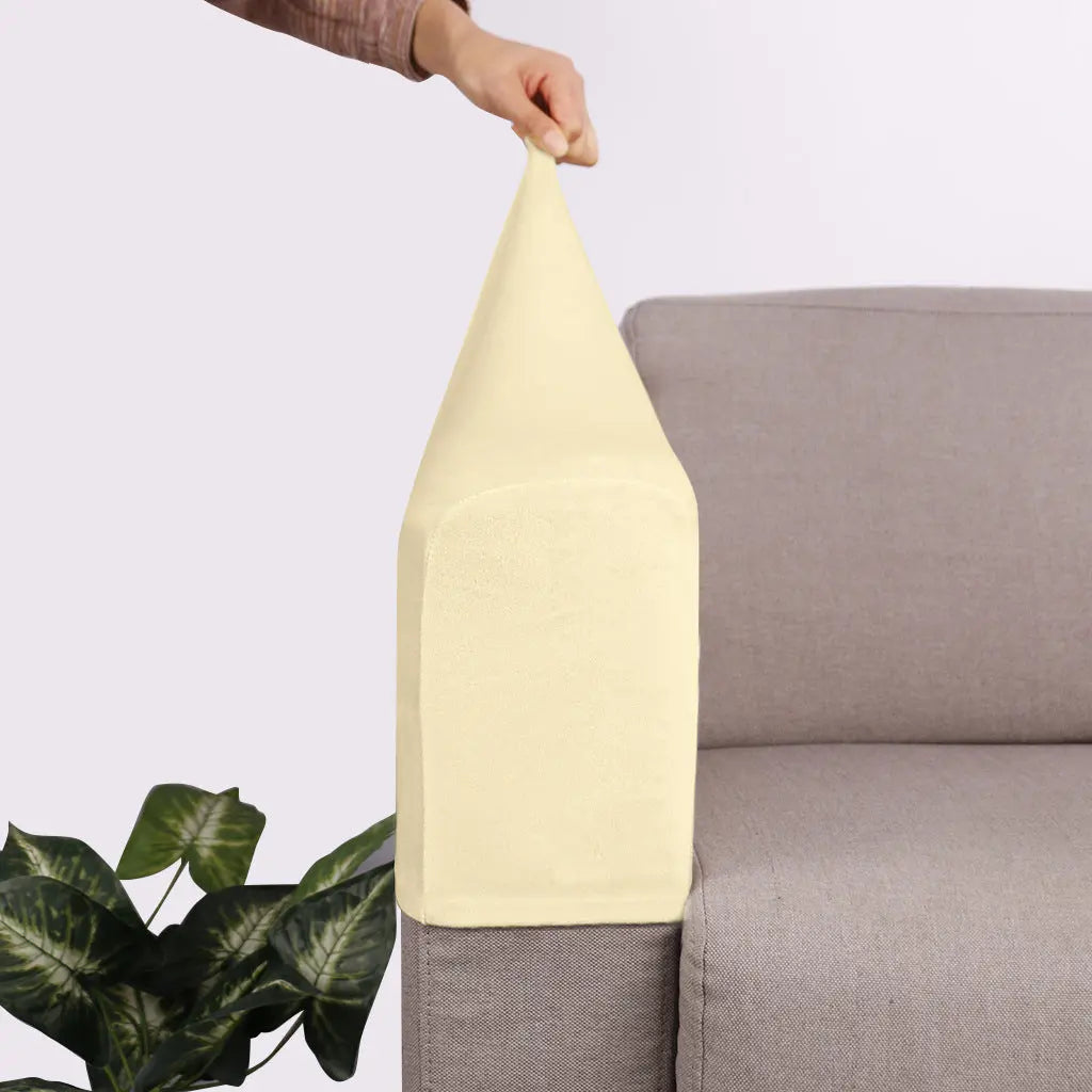 Sofa Armrest Cover Velvet Non-Slip VELUNE Beige-Free Size A Set Of 2