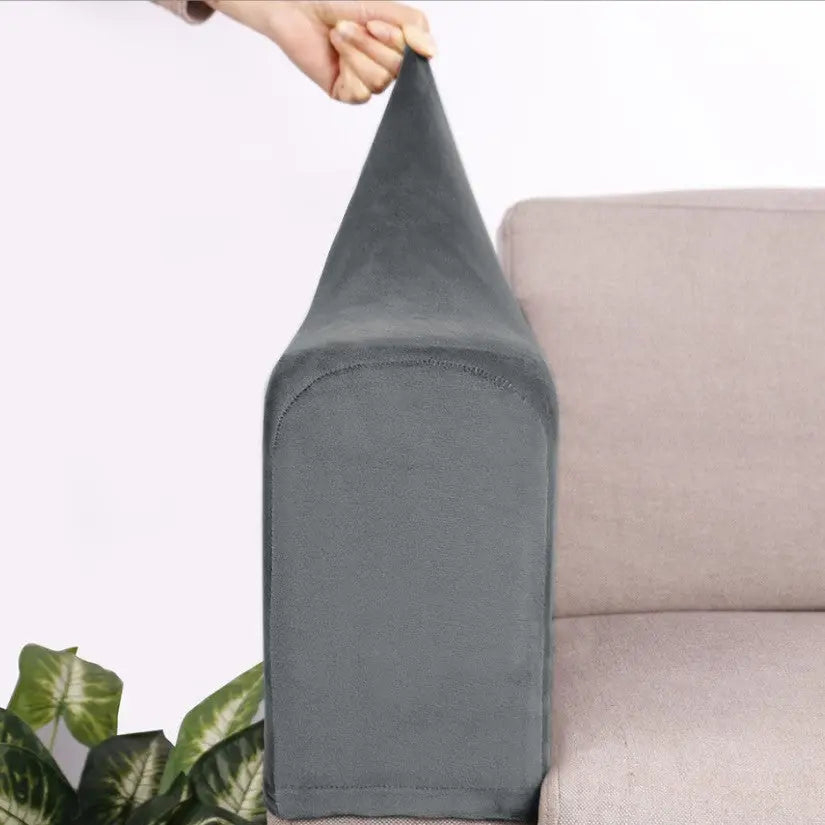Sofa Armrest Cover Velvet Non-Slip VELUNE Dark Gray-Free Size A Set Of 2