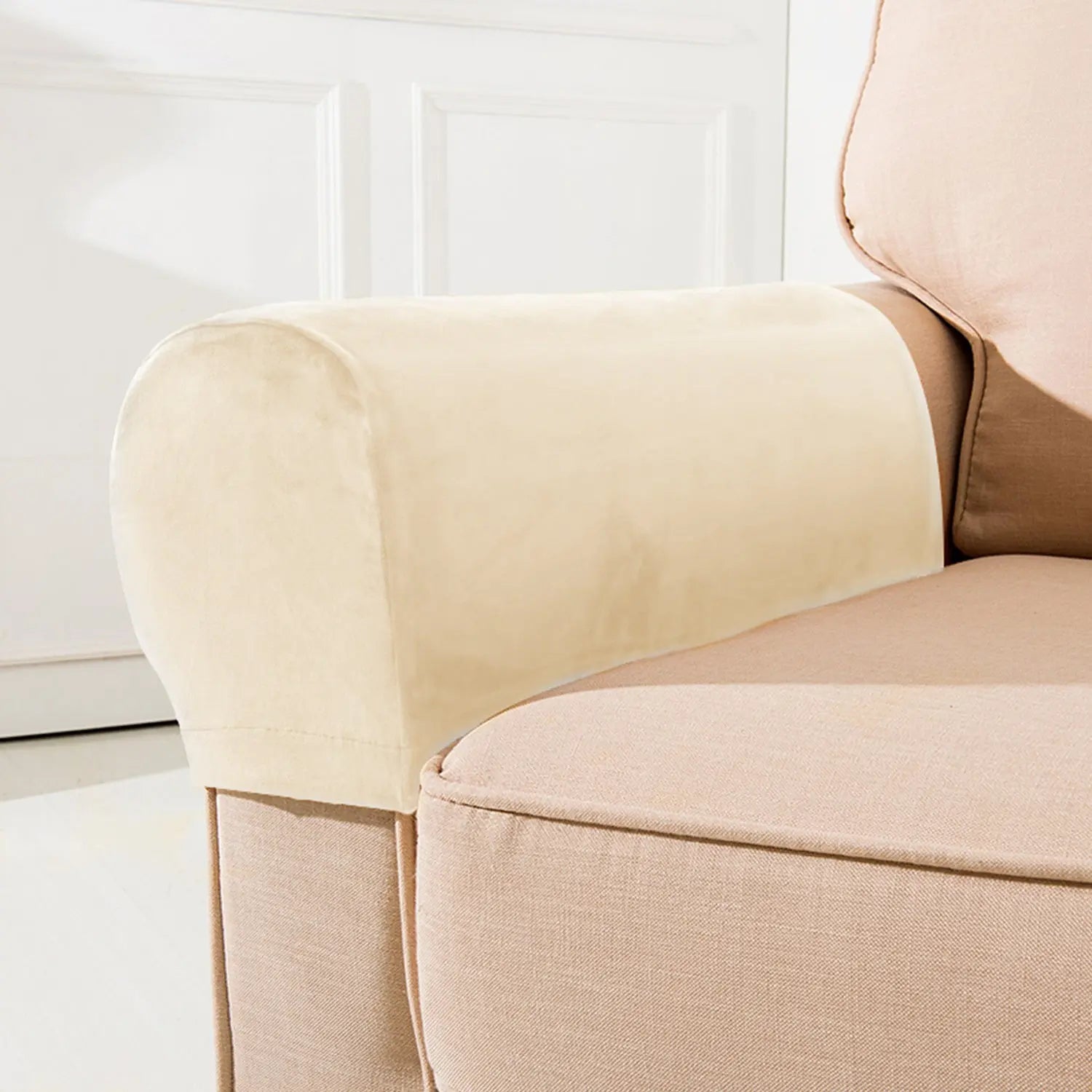 Sofa Armrest Cover Velvet Stretchable LUNÉRA White-Small 2pcs set