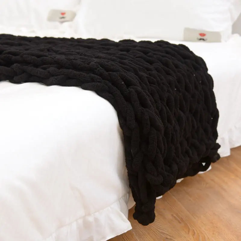 Sofa Throw Chenille Chunky LUNELLE Black-80X100