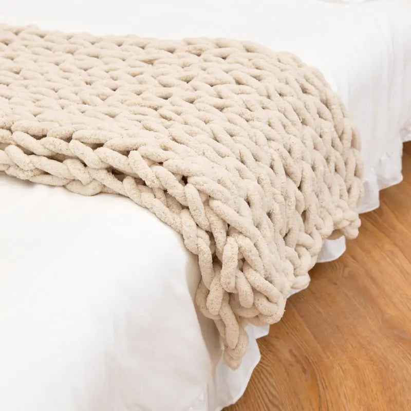 Sofa Throw Chenille Chunky LUNELLE off white-60X60