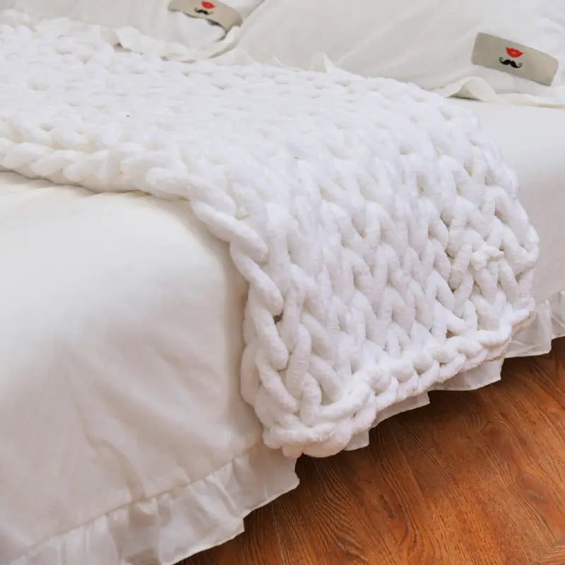 Sofa Throw Chenille Chunky LUNELLE White-80X100