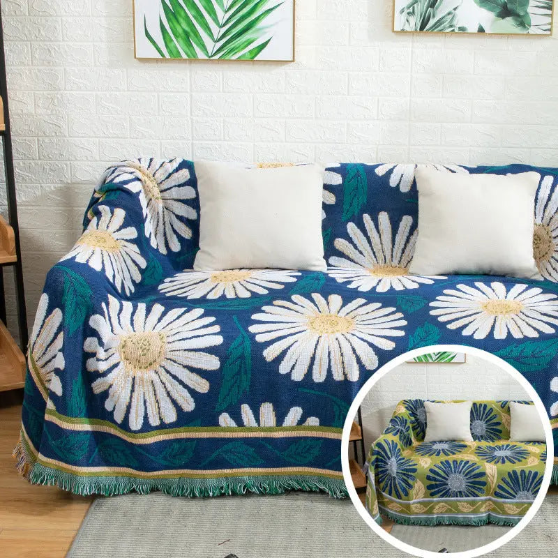 Sofa Throw Cotton Cozy LUMIELLE Blue-130x180cm