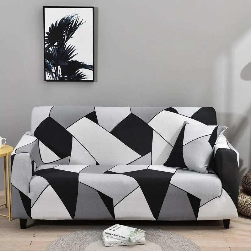Stretch Sofa Cover Modern Pet-Friendly Élanis Black white-145x185cm