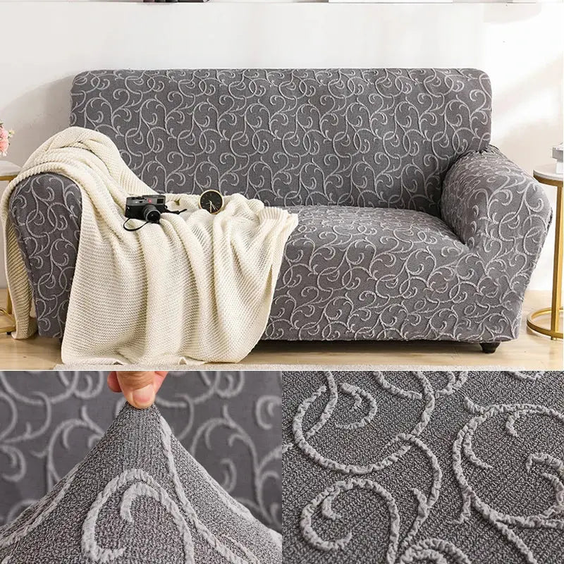 Stretch Sofa Covers Embossed Non-Slip Couvrelle Relief Elegant Gray-190to230cm