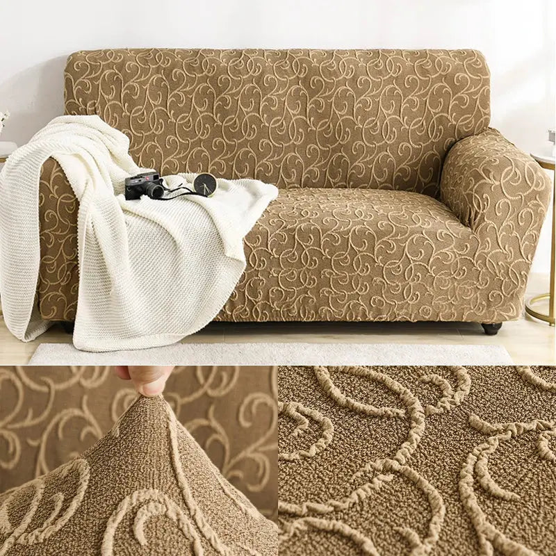 Stretch Sofa Covers Embossed Non-Slip Couvrelle Relief Khaki-90to140cm