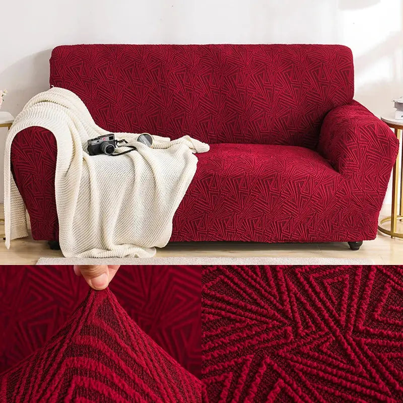 Stretch Sofa Covers Embossed Non-Slip Couvrelle Relief Rouge-235to310cm