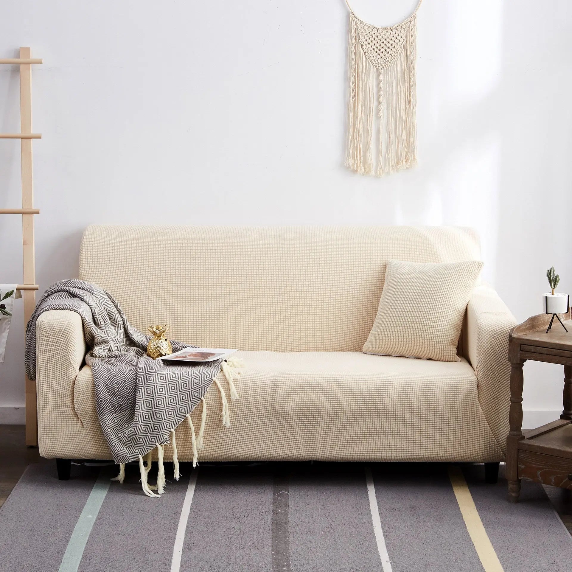 Stretch Sofa Covers Polar Fleece Cozy LUMIERA Beige-235to300cm