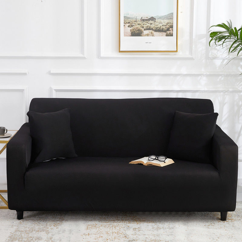 Stretch Sofa Covers Thick Knit VIVETTE Double 145 185cm-Black