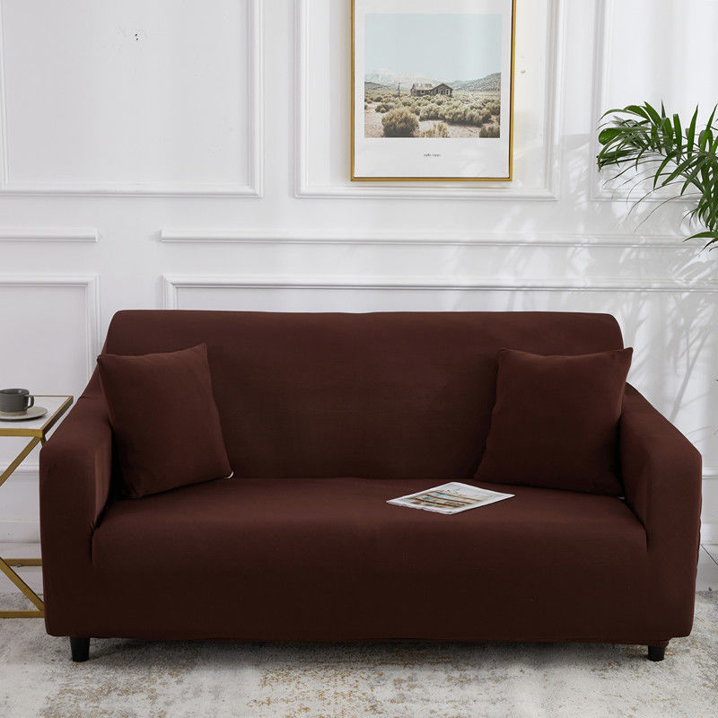 Stretch Sofa Covers Thick Knit VIVETTE Double 145 185cm-Dark brown