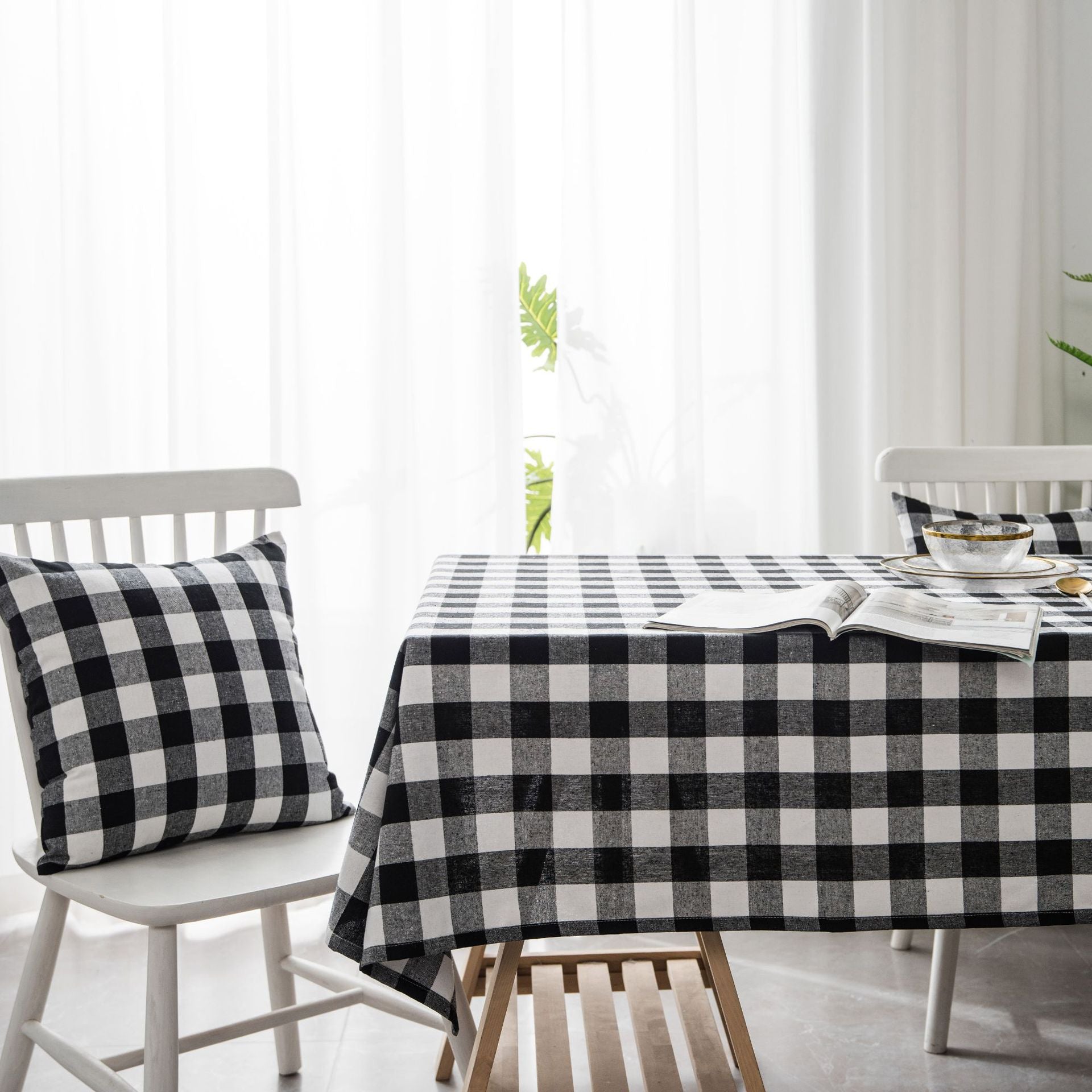 Table Cloth Cotton Plaid Lavande