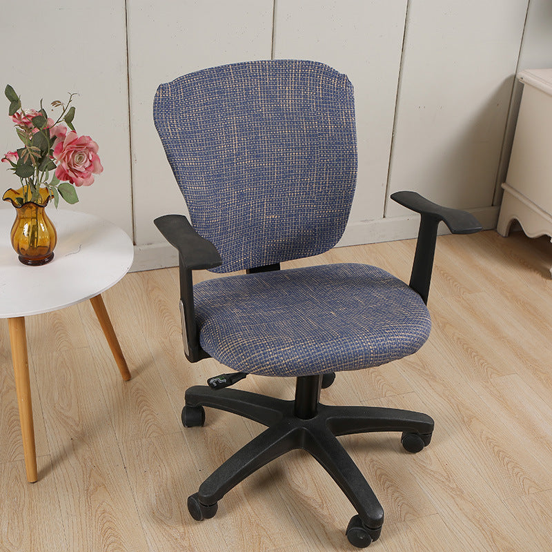 Task Chair Cover Stretchable Éloise Linen Blue-Split Chair Cover