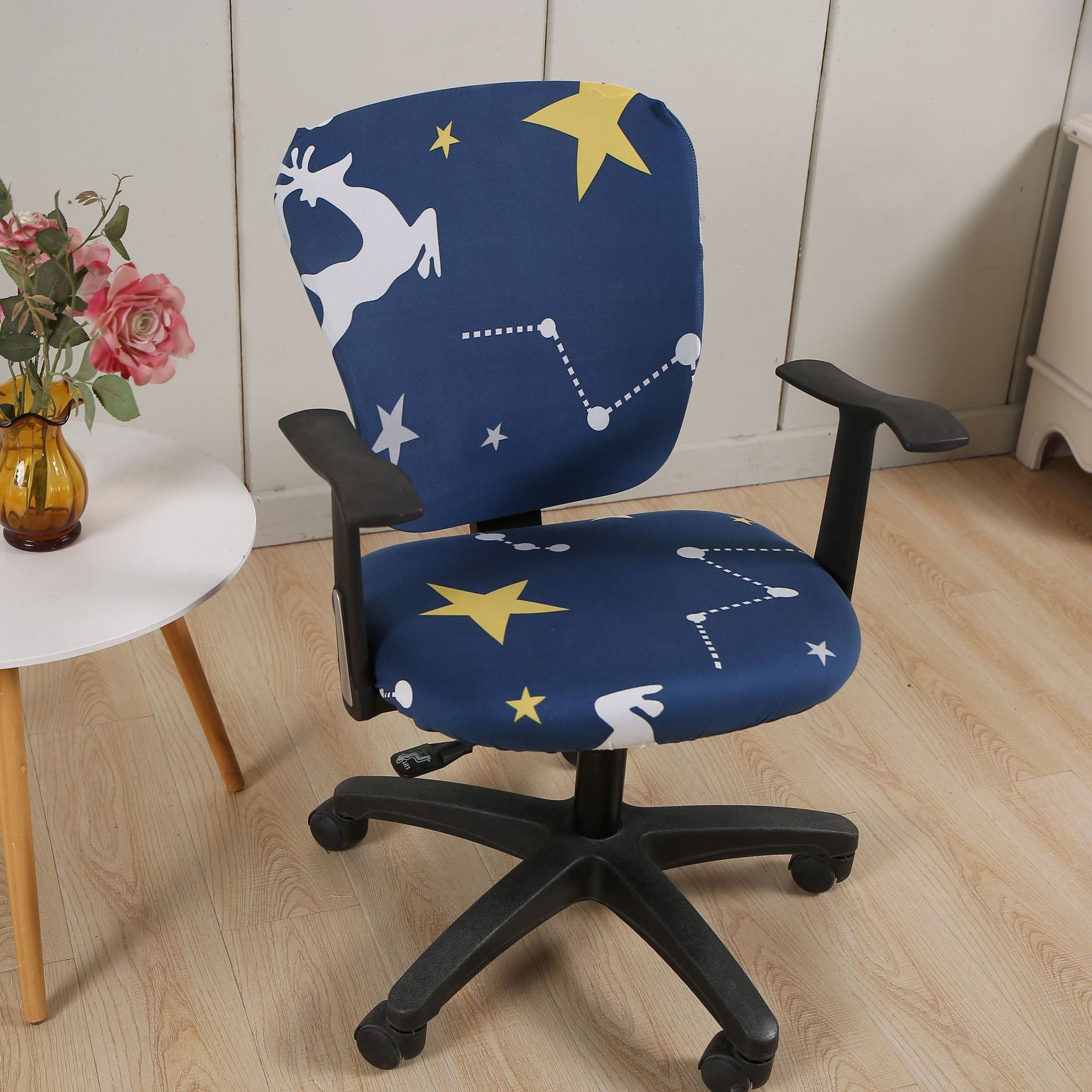Task Chair Cover Stretchable Polyester ELODIE Blue Deer-Split Chair Cover