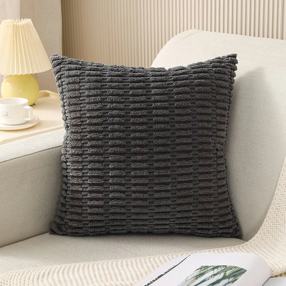 Throw Pillowcase Corduroy Cozy LUMIÈRE Dark Gray-30cmx50cm With Pillow Core-1PCS
