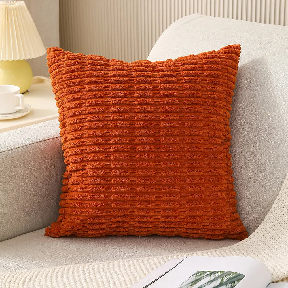 Throw Pillowcase Corduroy Cozy LUMIÈRE Dark Orange-45cmx45cm With Pillow Core-1PCS