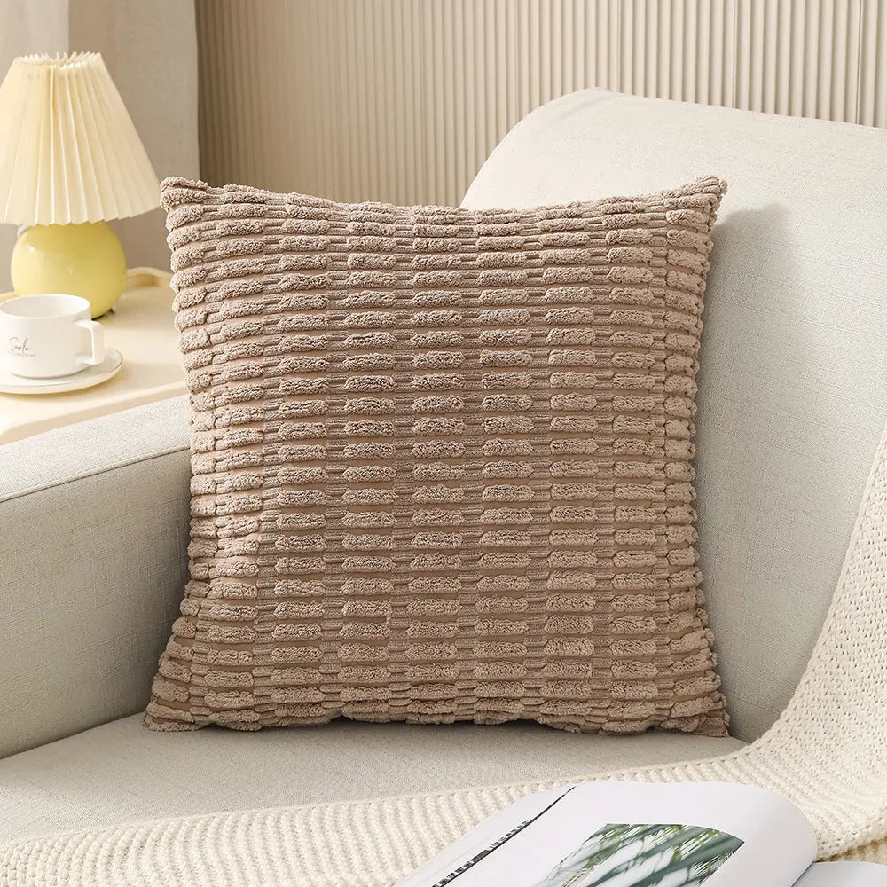 Throw Pillowcase Corduroy Cozy LUMIÈRE Light Coffee-45cmx45cm With Pillow Core-1PCS