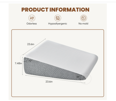 Wedge Pillow Memory Foam Therapeutic LUMIERA Seven point five Inch