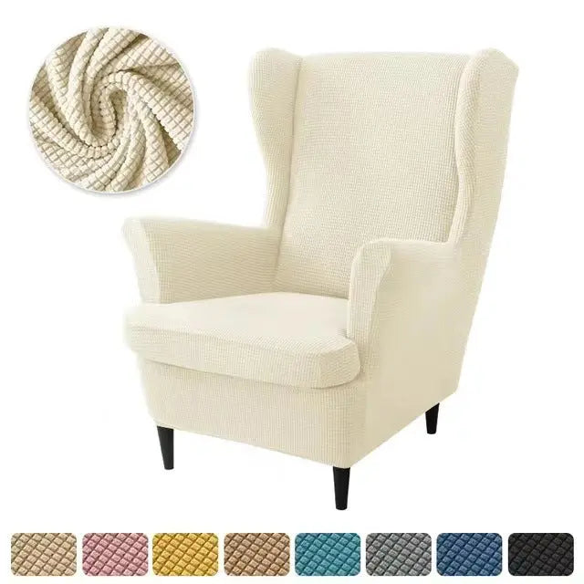 Wingback Slipcover Flannel Stretchable TIGRÉA Beige-3PCS SET