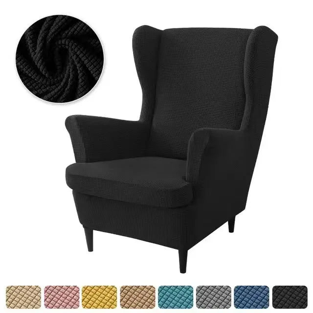 Wingback Slipcover Flannel Stretchable TIGRÉA Black-3PCS SET