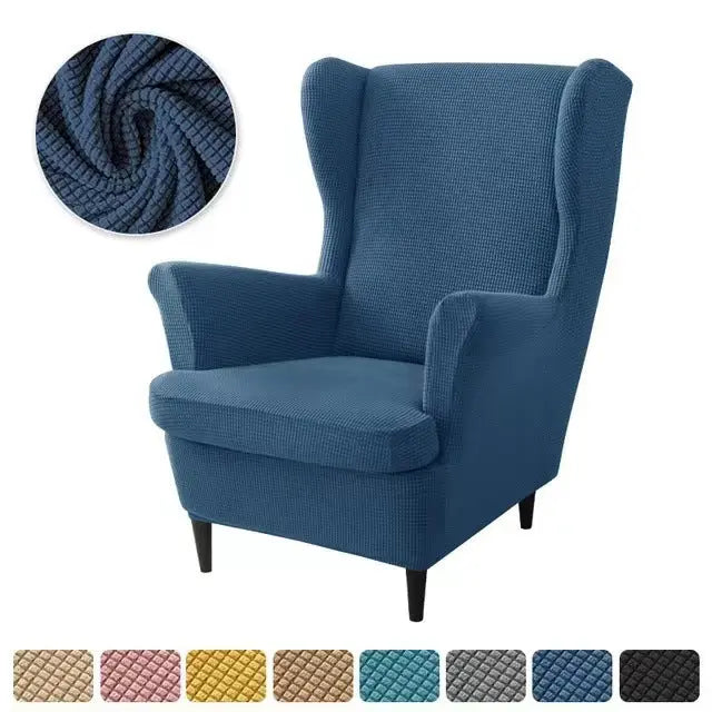 Wingback Slipcover Flannel Stretchable TIGRÉA Dark Blue-2PCS SET