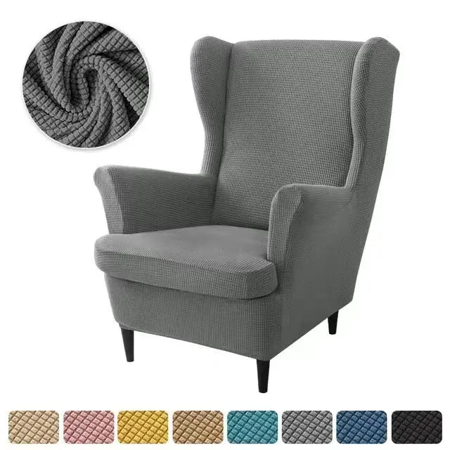 Wingback Slipcover Flannel Stretchable TIGRÉA Dark Gray-2PCS SET