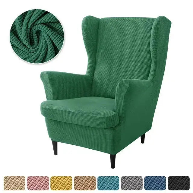 Wingback Slipcover Flannel Stretchable TIGRÉA Dark Green-3PCS SET