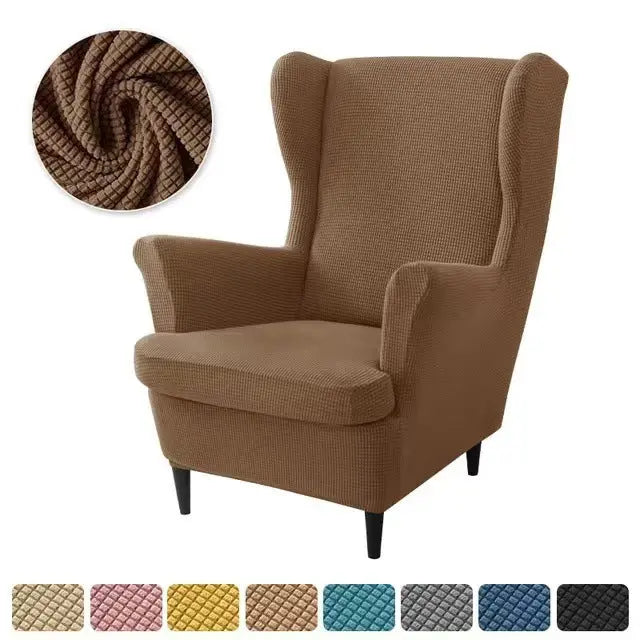 Wingback Slipcover Flannel Stretchable TIGRÉA Deep Coffee-3PCS SET