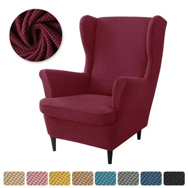 Wingback Slipcover Flannel Stretchable TIGRÉA Deep Red-2PCS SET