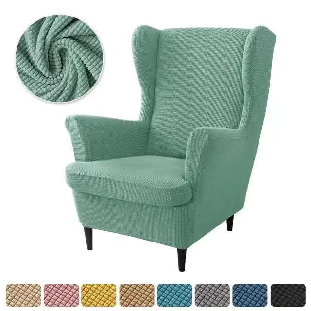 Wingback Slipcover Flannel Stretchable TIGRÉA Pea Green-2PCS SET