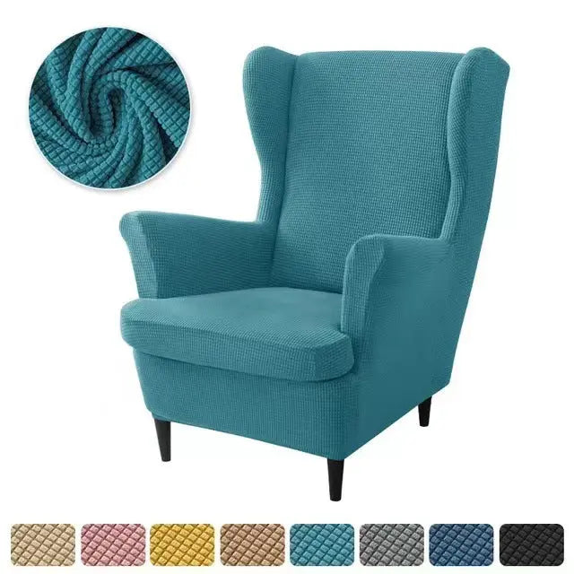 Wingback Slipcover Flannel Stretchable TIGRÉA Peacock Blue-3PCS SET