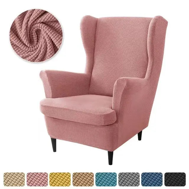 Wingback Slipcover Flannel Stretchable TIGRÉA Pink-3PCS SET