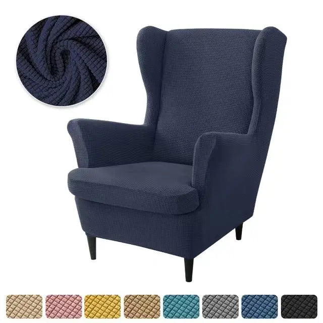 Wingback Slipcover Flannel Stretchable TIGRÉA Purplish Blue-3PCS SET