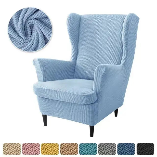 Wingback Slipcover Flannel Stretchable TIGRÉA Sky Blue-3PCS SET