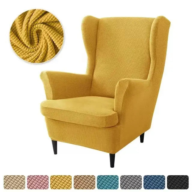Wingback Slipcover Flannel Stretchable TIGRÉA Turmeric-2PCS SET