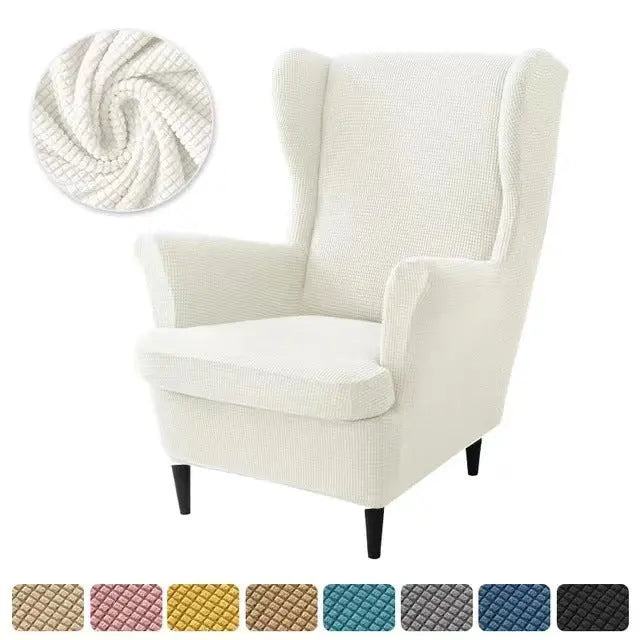 Wingback Slipcover Flannel Stretchable TIGRÉA White-2PCS SET