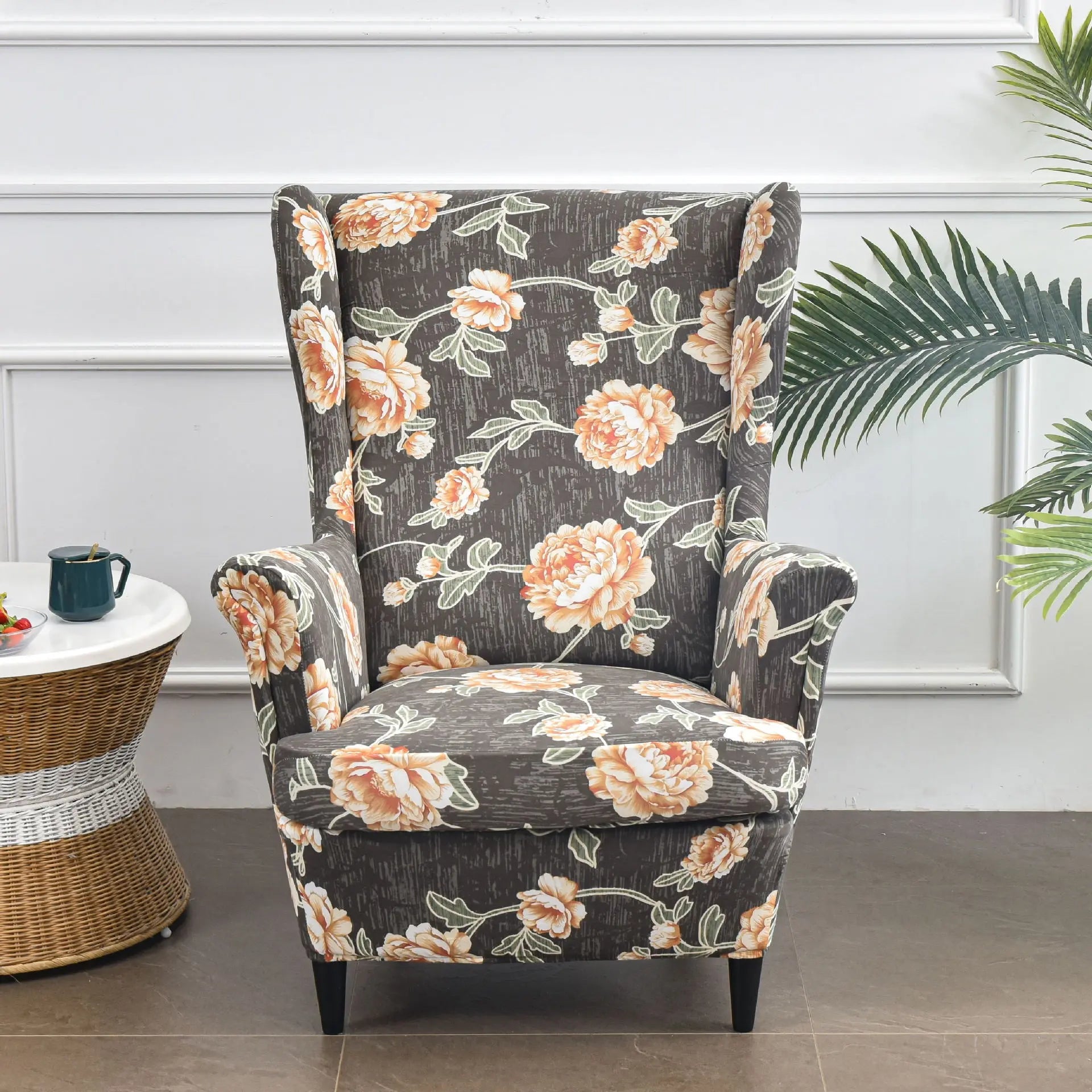 Wingback Slipcover Stretch Floral ELOISET Blooming Flowers-Tiger Stool