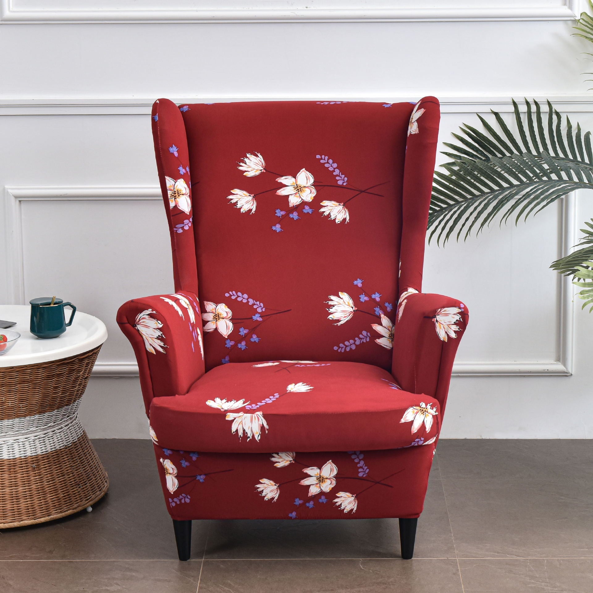 Wingback Slipcover Stretch Floral ELOISET Colorful Red-Tiger Stool