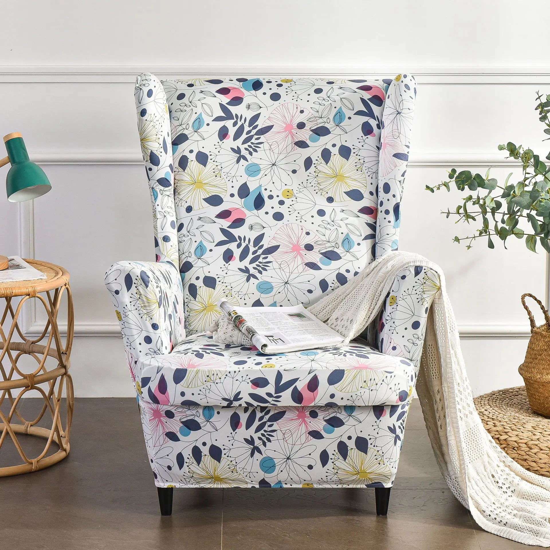 Wingback Slipcover Stretch Floral ELOISET Early Summer-Tiger Stool
