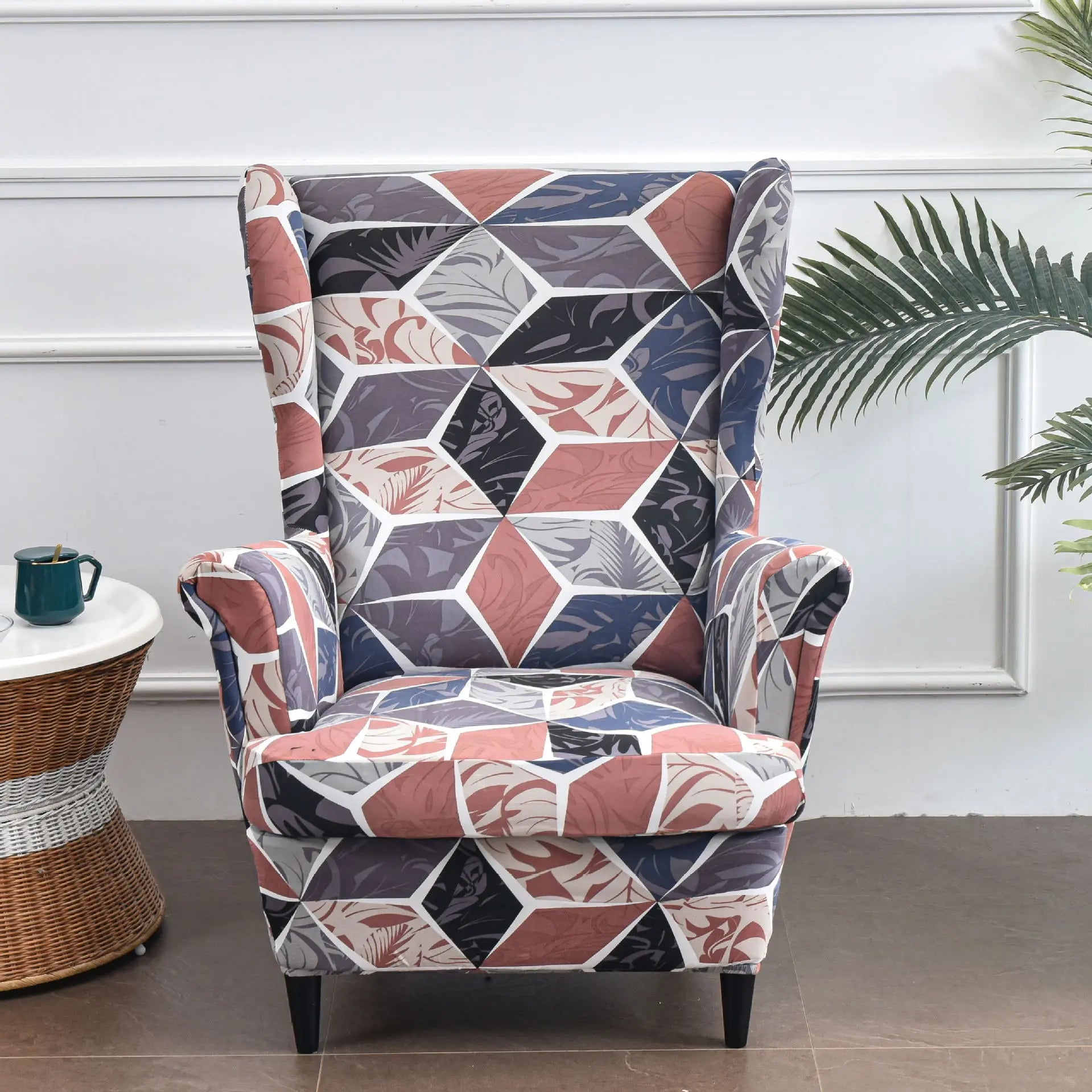 Wingback Slipcover Stretch Floral ELOISET Plaid-Tiger Stool