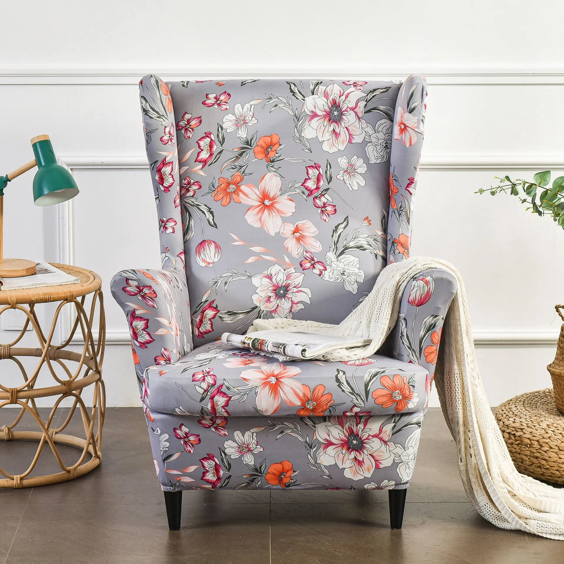 Wingback Slipcover Stretch Floral ELOISET Spring Flower Autumn Solid-Tiger Stool