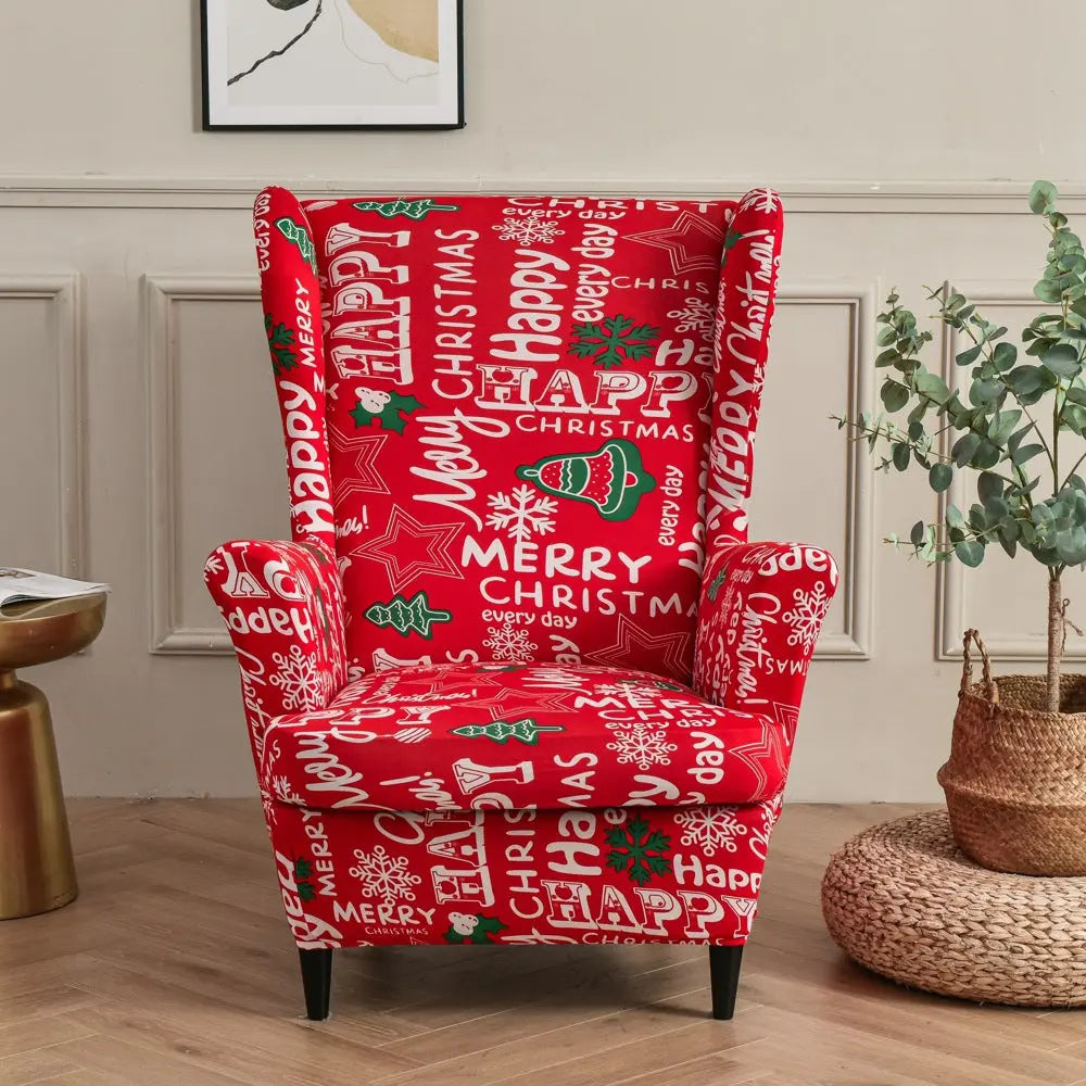 Wingback Slipcover Stretchable Pet-Friendly LUMIERA Passionate Christmas