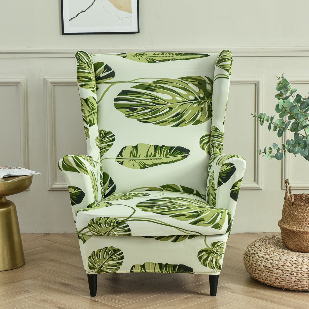 Wingback Slipcover Stretchable Polyester ELISÉO Green leaves